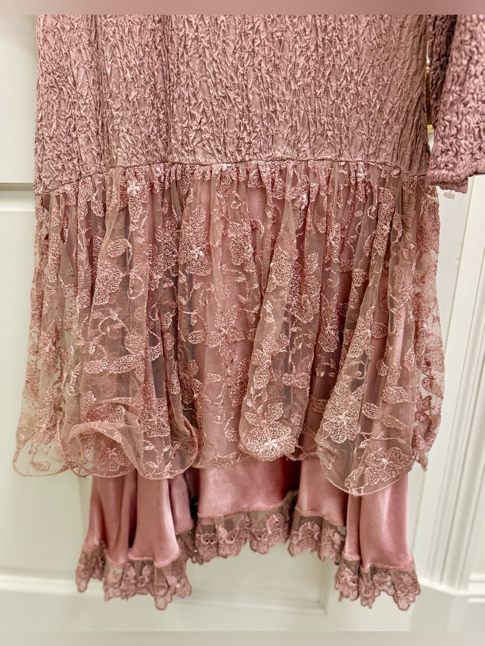 LA PASITEA Vintage Rare Made In Italy Fairy Y2K Dusty Rose Crinkled Lace Dress - Picture 6 of 16
